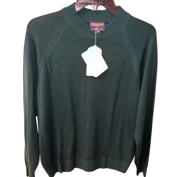 Straven Sweater Mens L Mock neck Green Merino Wool England Academia Vintage New - Picture 1 of 7